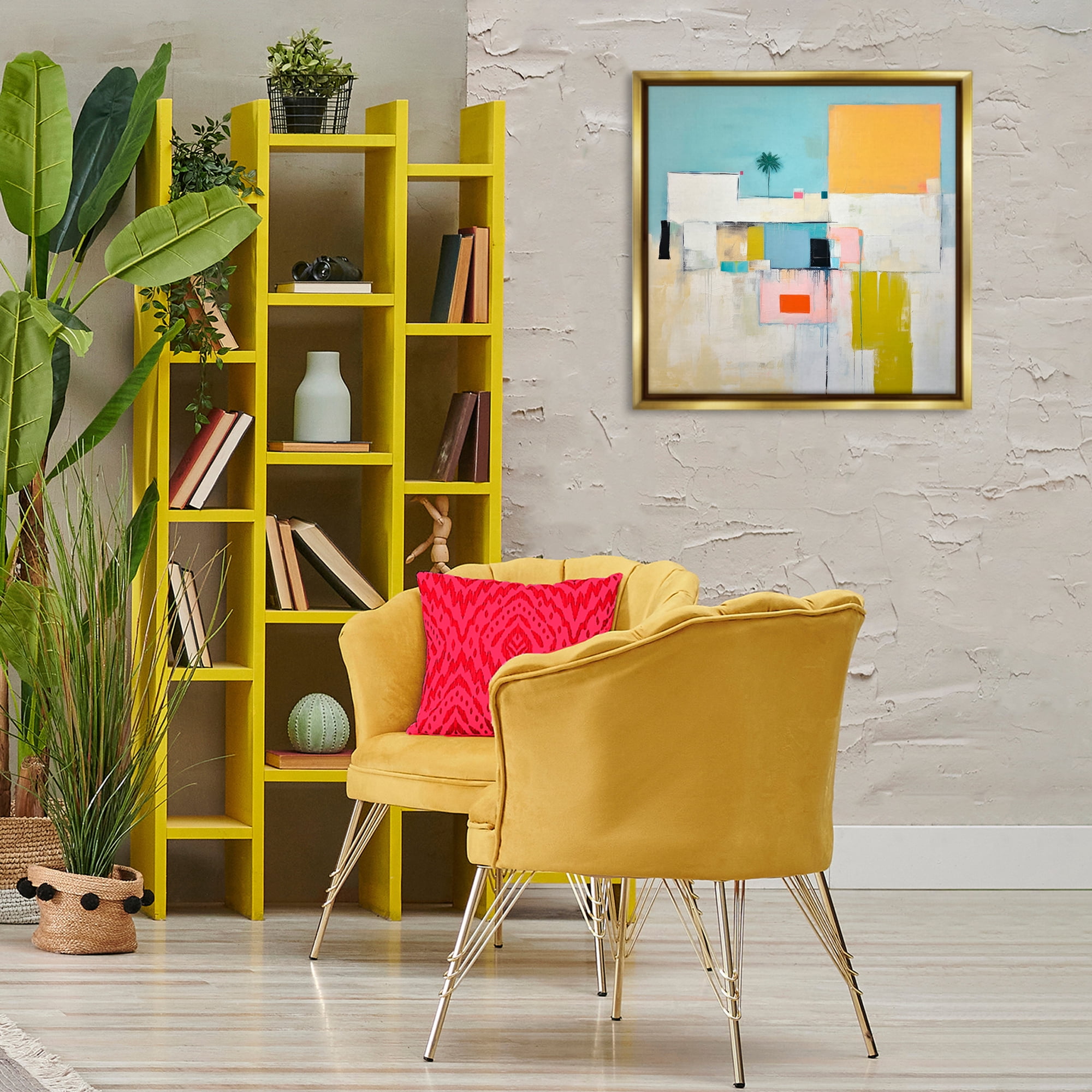 Stupell Industries Tropical Villa Abstraction Abstract Painting Gold Floater Framed Canvas Art Print Wall Art, 25 x 25