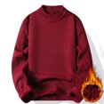thumbnail image 2 of Wutalume Men's Solid Color Fleece-Lined Knitted Sweater for Casual Base Layer, Warm and Soft, Perfect for Everyday Comfort and Winter Style,Wine XL, 2 of 4