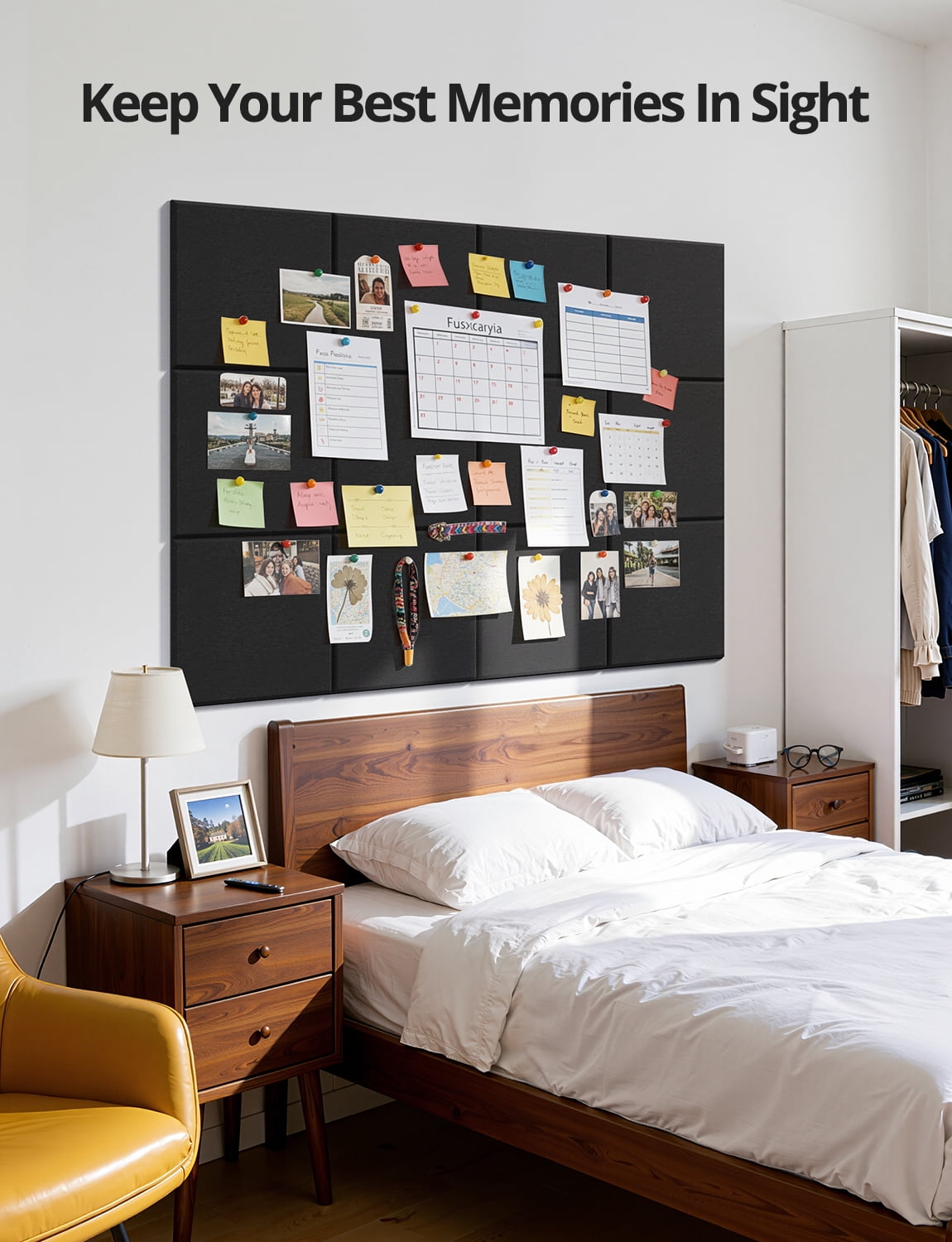 Kuchoow Large Cork Boards for Walls 48" x 36" Bulletin Boards with Pushpins for Office, 12 Pack Self-Adhesive Tack Board Self-Adhesive Black Felt Wall Tiles for Room Classroom