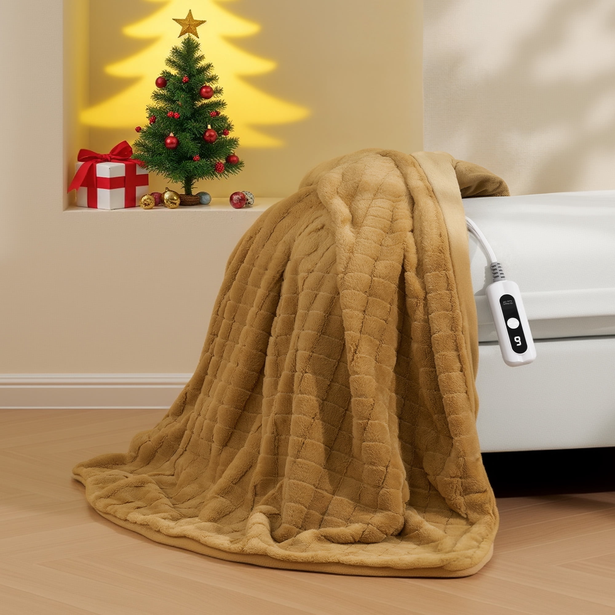 MaxKare Heated Blanket Full Size, Electric Blanket with 6 Heat Settings, 10H Auto-off, Faux Fur/Flannel, Plaid Pattern