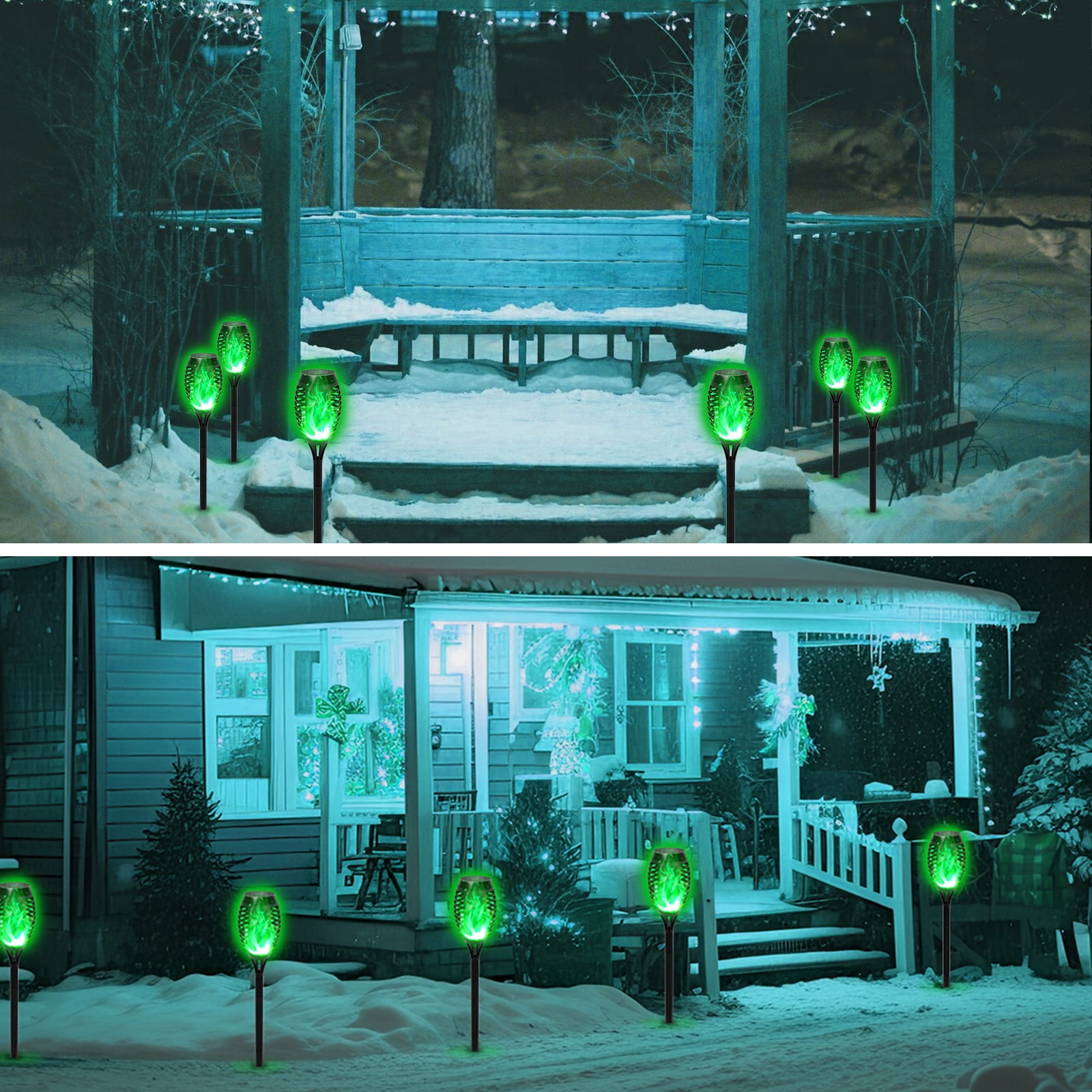 4PCS Solar Lights Outdoor, Solar Torch Light W/Green Flickering Flame for Garden Decor, Solar Garden Lights, Waterproof Solar Powered Lights for Outside Patio Pathway Yard Decoration