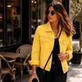 thumbnail image 4 of 3/4 Sleeve Denim Shirt for Women Lapel Collar Button Down Blouse with Chest Pocket Vintage Washed Slim Daily Casual Shackets Yellow S, 4 of 5