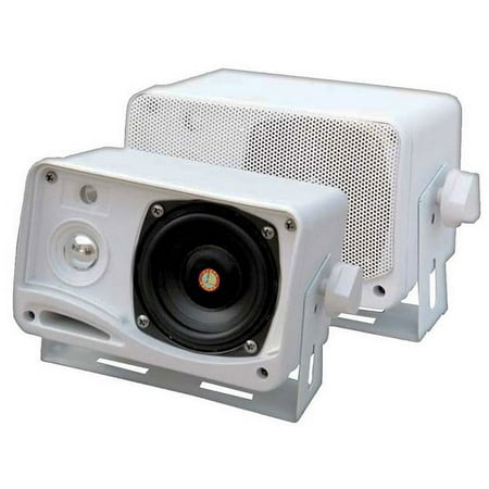 PYLE PLMR24 - 3-Way Weatherproof Outdoor Speaker Set - 3.5 Inch 200W Pair of Marine Grade Mount Speakers - in a Heavy Duty ABS Enclosure Grill (White)