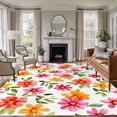 thumbnail image 2 of Spring Pink Orange Red Floral Large Area Rugs 5x8 ft Watercolor Flower Vintage Washable Rug Non Slip Indoor Carpet Absorbent Floor Mat for Living Room Bedroom Dining Room, 2 of 9