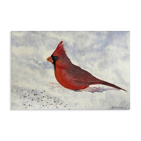 Stupell Industries Red Cardinal in Snow Animals Painting Wrapped Canvas Canvas Art Print Wall Art, 24 x 16