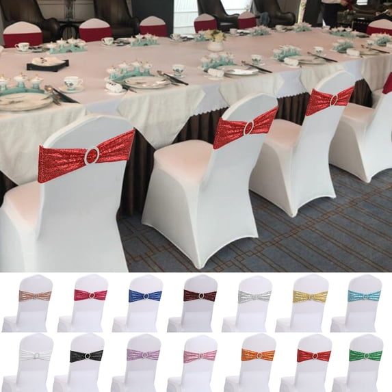 harmtty Chair Cover Eye-catching Elasticity Exquisite Chair Back Bowknot Sequin Bandage Wedding Party Decoration,Golden
