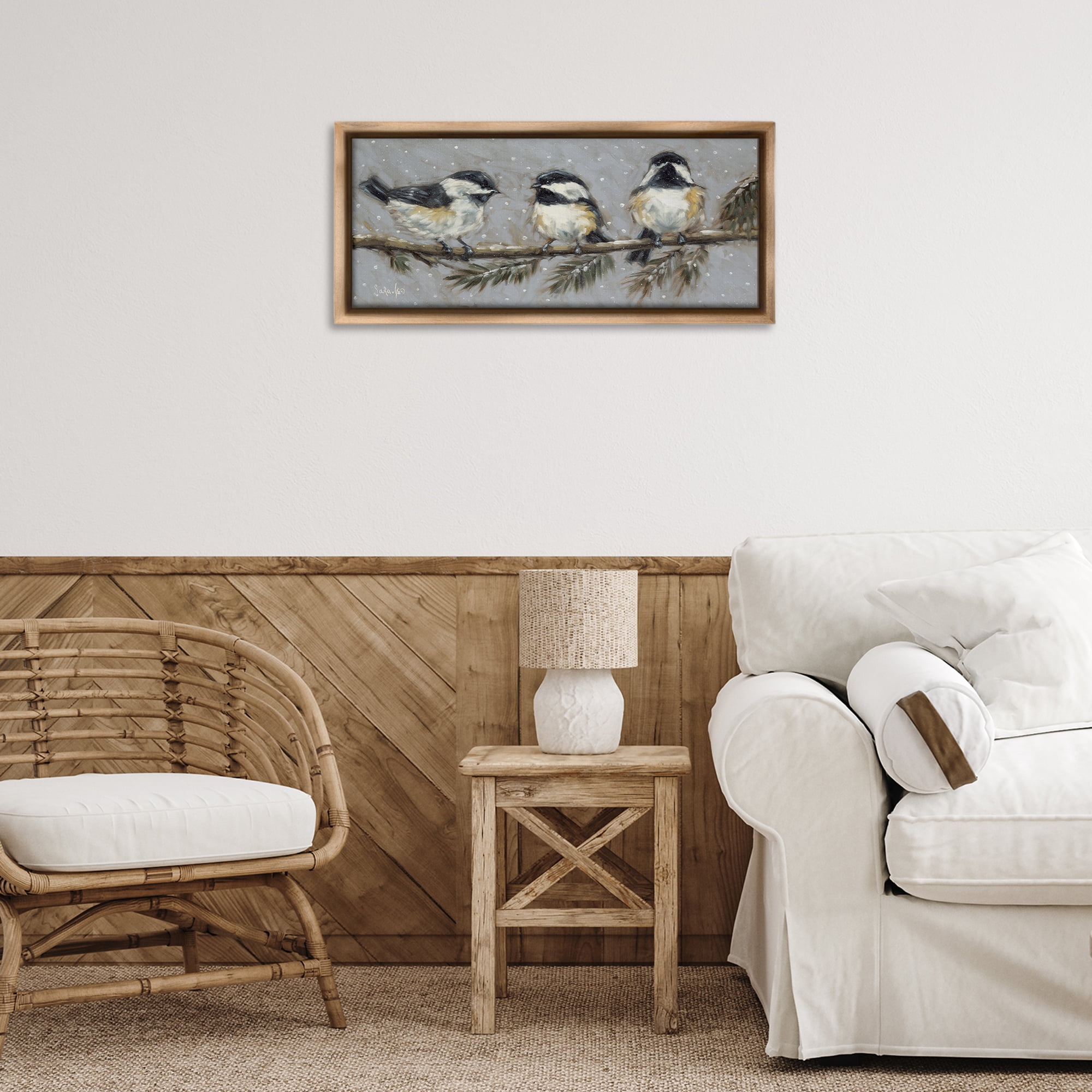 Stupell Industries Winter Bird Trio Animals & Insects Painting Brown Floater Framed Canvas Art Print Wall Art, 25 x 11