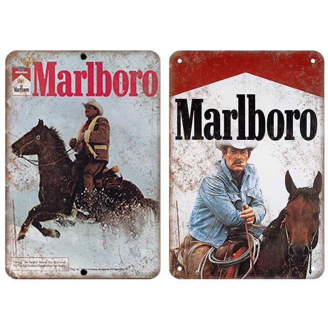 Kit de Pintura Rectangular con Placa de Metal Vintage Wdftyju Iron Marlboro Cowboy 20x30cm 2 Piezas