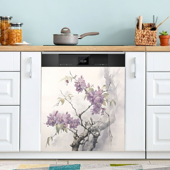 Flowers Branch Floral Magnetic Dishwasher Cover Magnet Refrigerator Dishwasher Sticker Home Decorative Art Kitchen Panel Decal 23x26 Inch