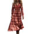 thumbnail image 2 of LEKWK Shirt Linen Dresses for Women Plaid Print Long Sleeve Button Down Maxi Dress A Line Spring Dresses Loose Fit Casual Work Office Daily Wear, 2 of 5