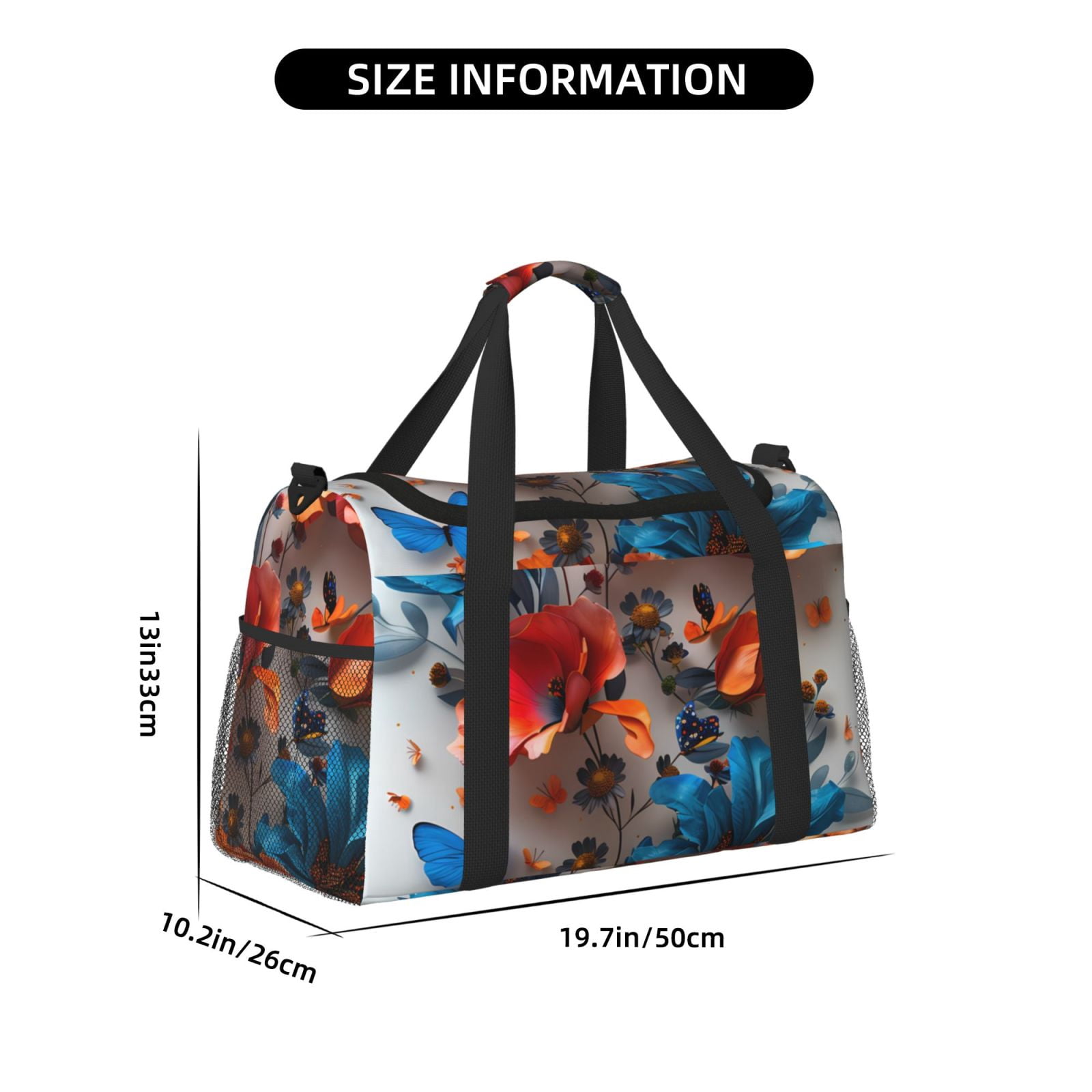 Fuzoiu 3D Butterfly Print Travel Duffle Bag,Carry On Tote Bags,Duffel Bag,Sport Gym Bag, Hospital Bag for Labor and Delivery, Overnight Bag,Luggage Bag