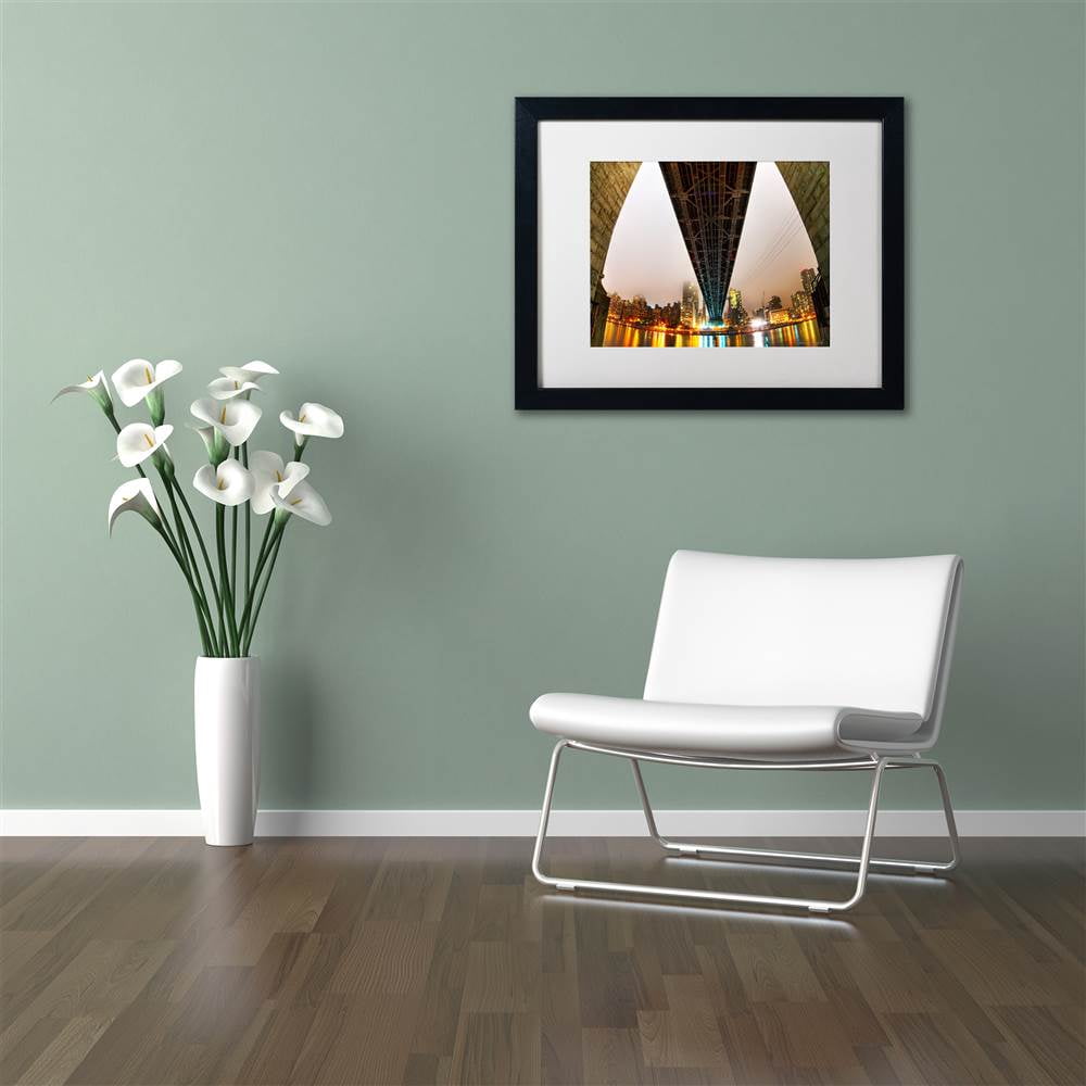 Trademark Fine Art "Under the Queensboro Bridge" Canvas Art by David Ayash White Matte, Black Frame