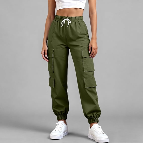 Juslio Cargo Pants for Women Elastic Waist Cargo Pants with Pockets Casual Comfortable Straight Pants