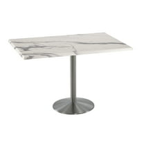 Holland 36" Stainless Round Base Rectangle Table in 48" White Marble