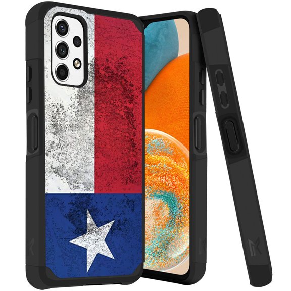 ANJ  Rugged Dual Layered Shockproof Slim Hybrid Case   Tempered Glass Cover Compatible with Samsung Galaxy A23 5G - Vintage Texas Flag