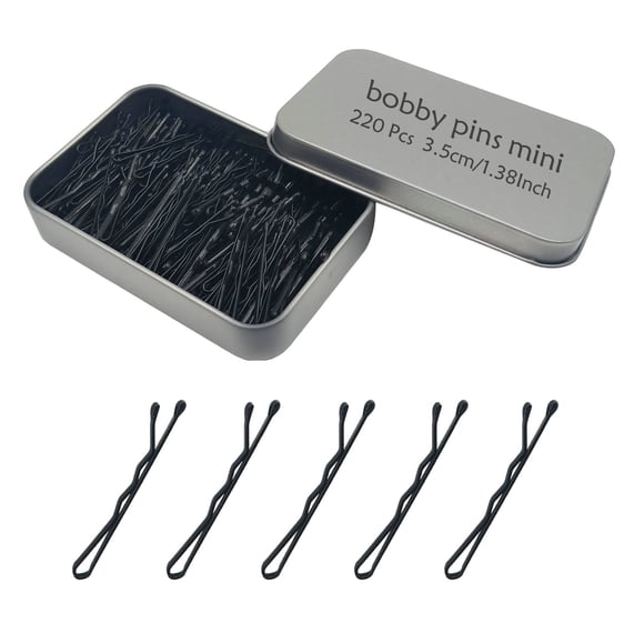 YINGFENG 220 mini horquillas onduladas de 1,38 pulgadas, color negro, con caja de almacenamiento, adecuadas para todo tipo de cabello, pinzas para el cabello para niños, niñas y mujeres