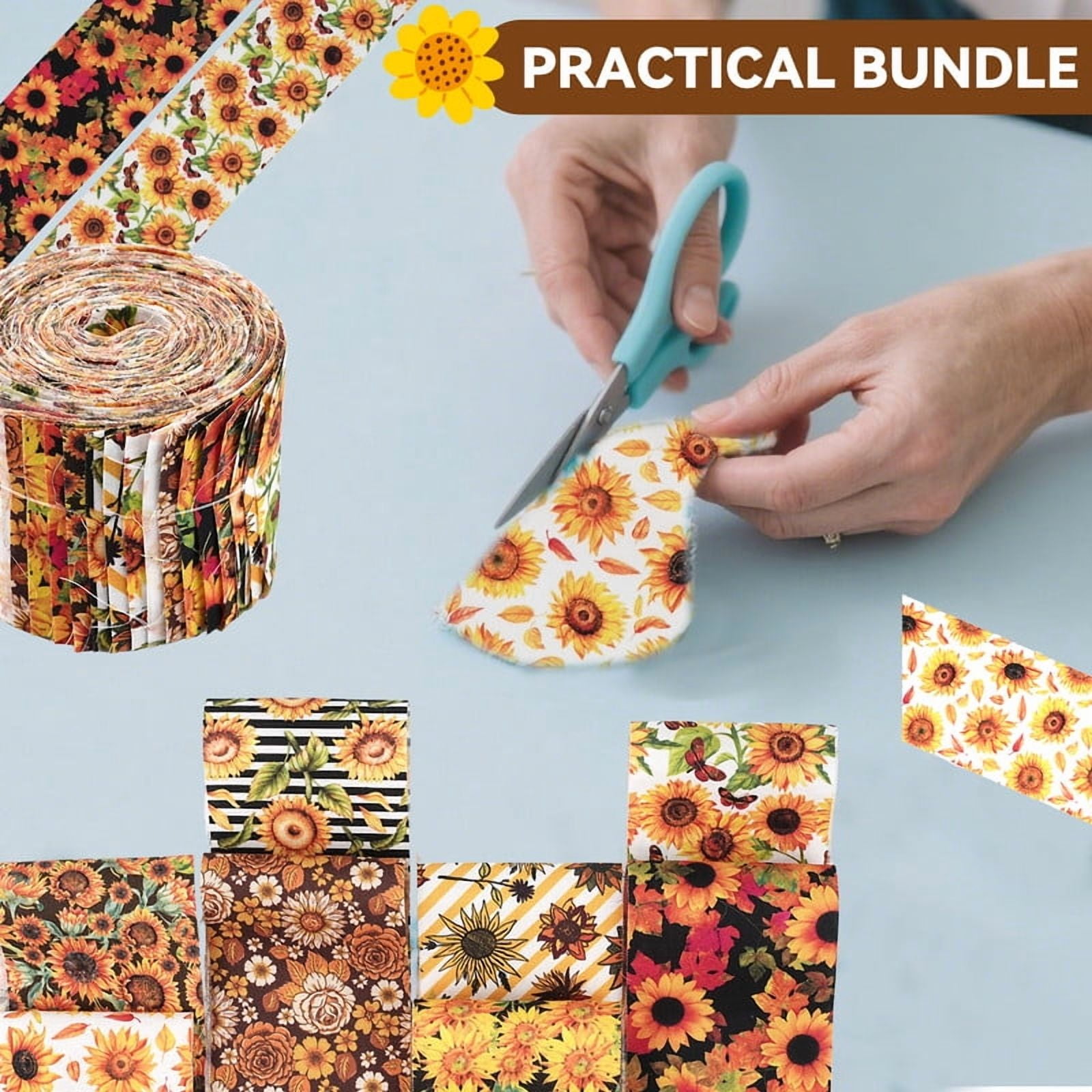 40PCS Sunflower Quilting Fabric Roll 2.5x39 Inches (6.5x100 cm) Fabric Jelly Patchwork Precut Strips Bundles for Holiday Materials Craft DIY Sewing Cloths（Sunflower）