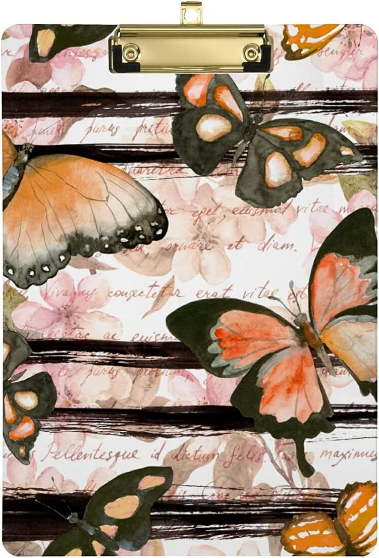 FMSHPON Butterflies Flowers Clipboard Hardboard Wood Nursing Clip Board