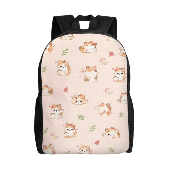Cute Cat Plaid Backpack Full Front Print Travel Laptop Bag for Men and Women