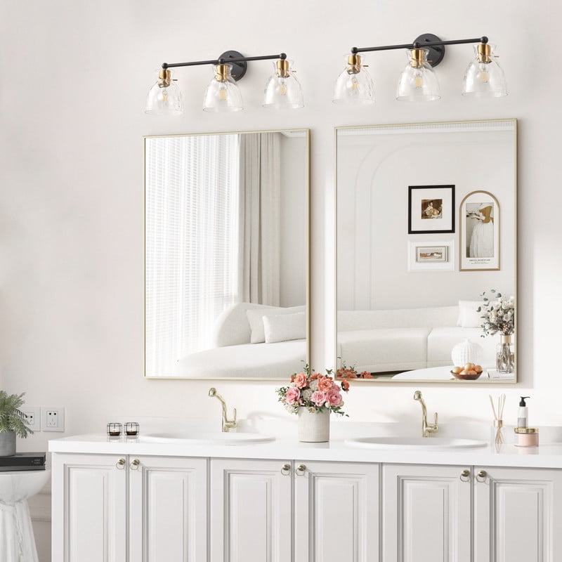 Classic 3-Light Vanity Light Fixture, 23.4 inches Wall Mounted Lighting with Clear Glass Shade for Powder Room, Bedroom, Dining Room