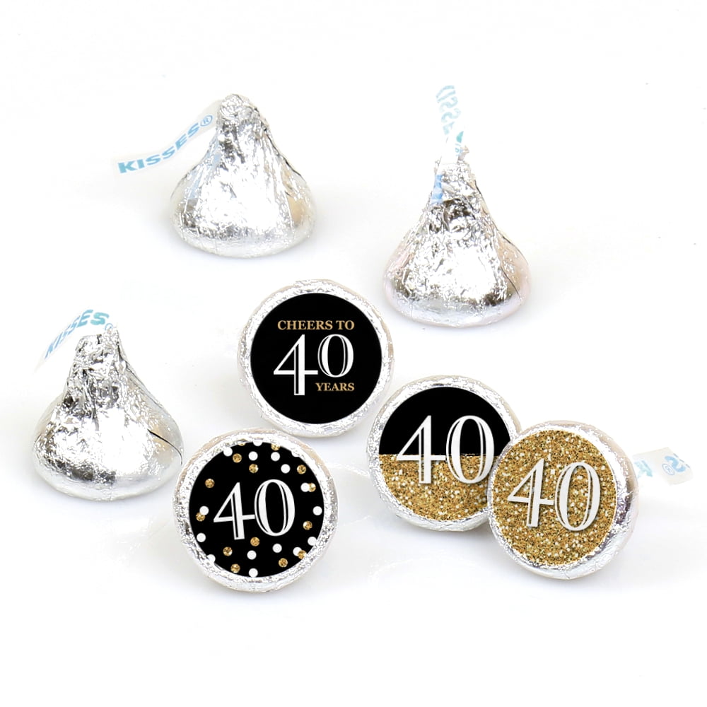 Adult 40th Birthday - Gold - Round Candy Sticker Party Favors - Labels Fit Hershey's Kisses (1 ...