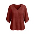 thumbnail image 4 of Tqcoqu Womens 3/4 Sleeve Tops Embroidered Lace Blouses Boho Shirt, V Neck Casual Loose Fit Vacation Beach Business Casual Outfits, 4 of 9