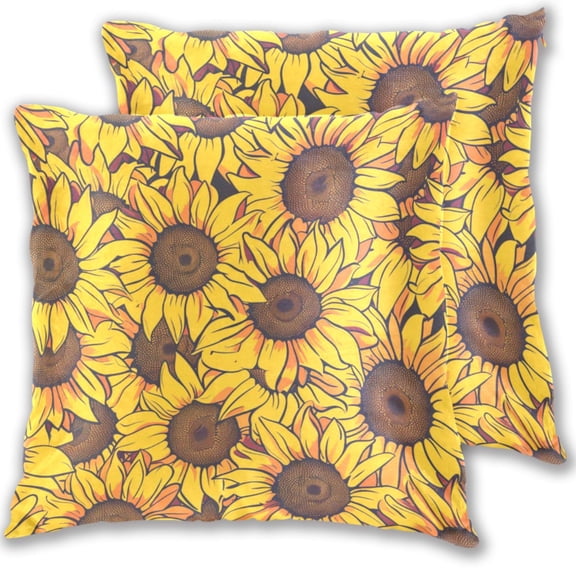 Seamless Sunflower Pattern Throw Pillow Covers Pillowcases 16 x 16 Inch Home Decor 2 Packs for Bedroom Sofa