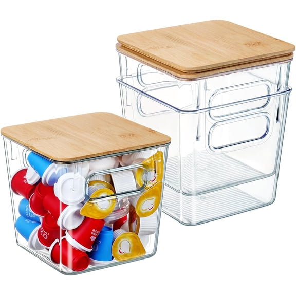 K Cup Organizer Coffee Pod Holder Large Capacity Clear Storage Container Bins with Bamboo Lids for Coffee Bar Organization and Storage (3 PACK)