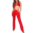 thumbnail image 2 of SUNSIOM Women Cut Out Flare Mid Waist Solid Color Stretch Bell Bottom Pants, 2 of 5