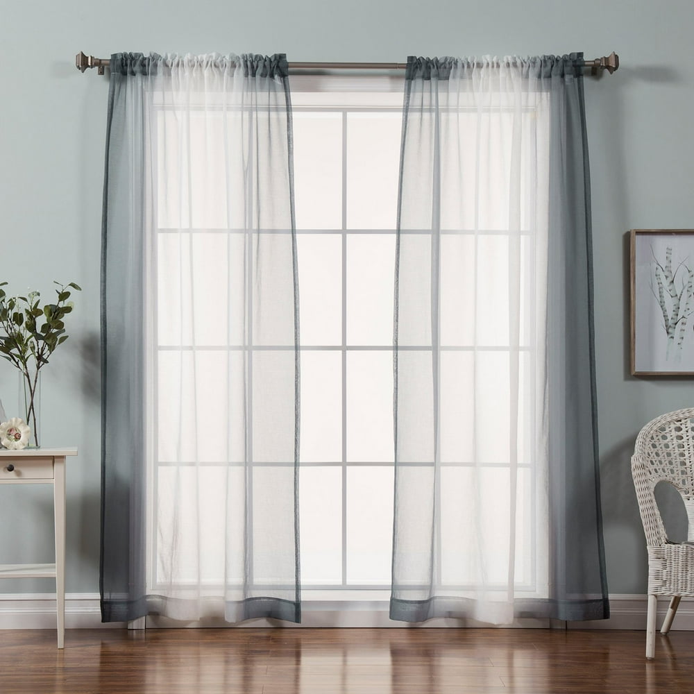 Best Home Fashion Sheer Faux Linen Ombre Border Curtains
