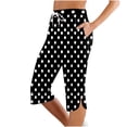 thumbnail image 2 of KDFJPTH Women's Polka Dot Cropped Pants Elastic Drawstring Waist Retro Casual Capris with Slit Hem Black L, 2 of 5