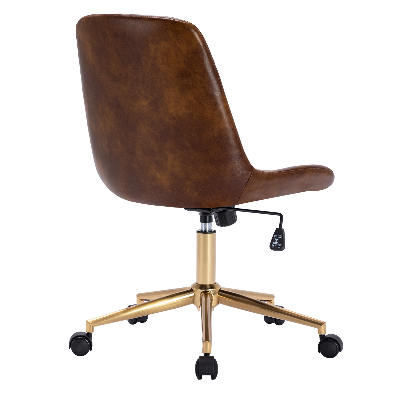 Duhome Office Desk Chair Faux Leather Swivel Computer Chair Adjustable Task Chair with Gold Legs, Yellowish Brown