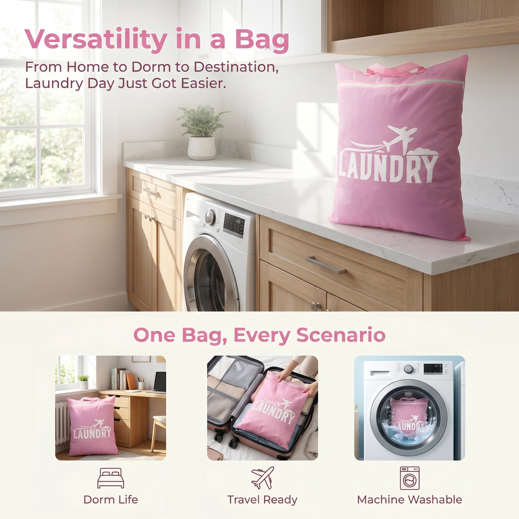 Unique Bargains 2Pcs Waterproof Wet Dry Lightweight Mesh Laundry Bag Pink 18.9" x 22.8"