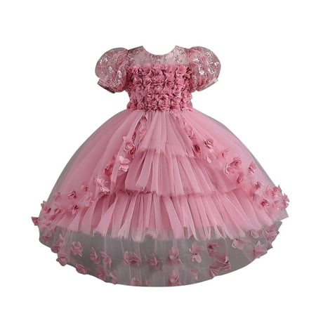 

Toddler Dress Little Girls Summer New Lace Flower Petal Children s Wedding Dress Princess Dress Little Girls Train Dress Kids Dress Summer Clothes Bodysuit Hot Pink 150