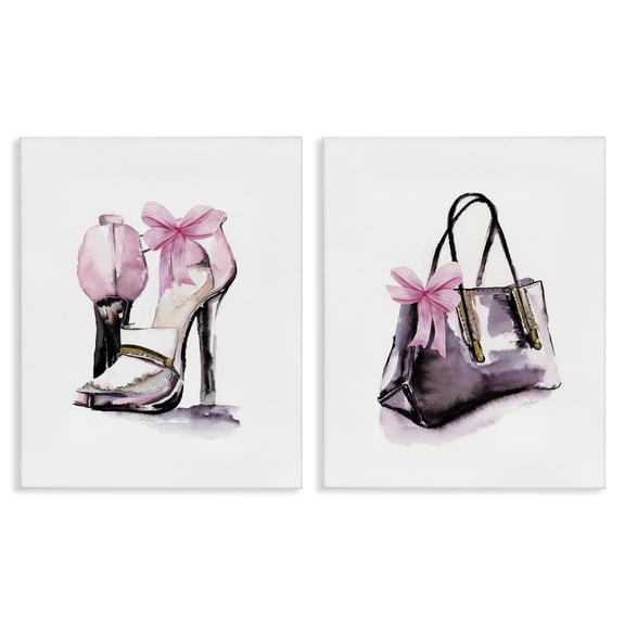 Stupell Industries Luxury Shoes & Handbag Fashion Painting Wrapped Canvas Canvas Art Print Wall Art, 16 x 20, Set of 2