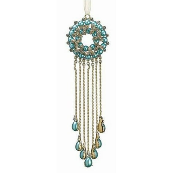 Allstate 7.5" Rhinestone Tassle Medallion Christmas Ornament - Gold/Blue