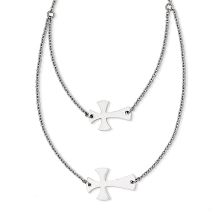 Chisel Stainless Steel Double Sideways Cross Layered Necklace