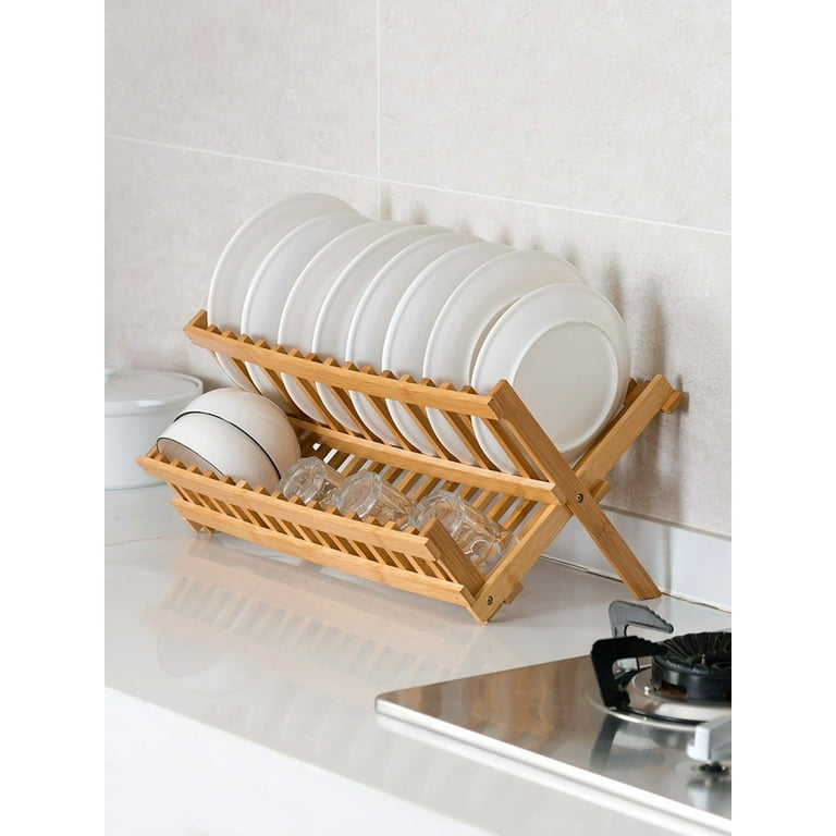 Modern Wood Handle Dish Rack and Drain Board, Attom Tech Home 16.5