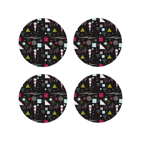

Fuzoiu Colorful Geometry Print Leather Coasters Set Drink Coasters Set of 4 for Tabletop Protection Durable PVC Coasters Home Décor and Housewarming Gift-Round Shape