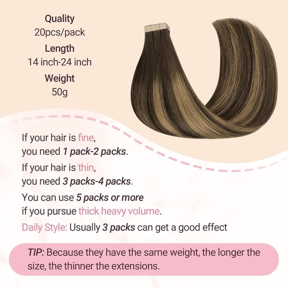 WEIF-Tape in Hair Extensions Human Hair, Balayage Chocolate Brown to Caramel Blonde, 16inch 50g 20pcs, Remy Silky Real Human Hair Extensions Thick Ends Straight Seamless Tape in Hair Extensions