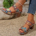 thumbnail image 4 of Rokment Womens Ethnic Retro Platform Slip on Dress Sandals Bohemian Beach Vintage Casual Leather Arch Support Chunky Block High Heels Slides Slippers for Vacation Blue Size 6, 4 of 6