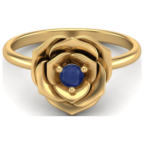 3mm Round Blue Sapphire 925 Sterling Silver Gold Vermeil Blossom Rose Flower Mother's Day Gift Ring