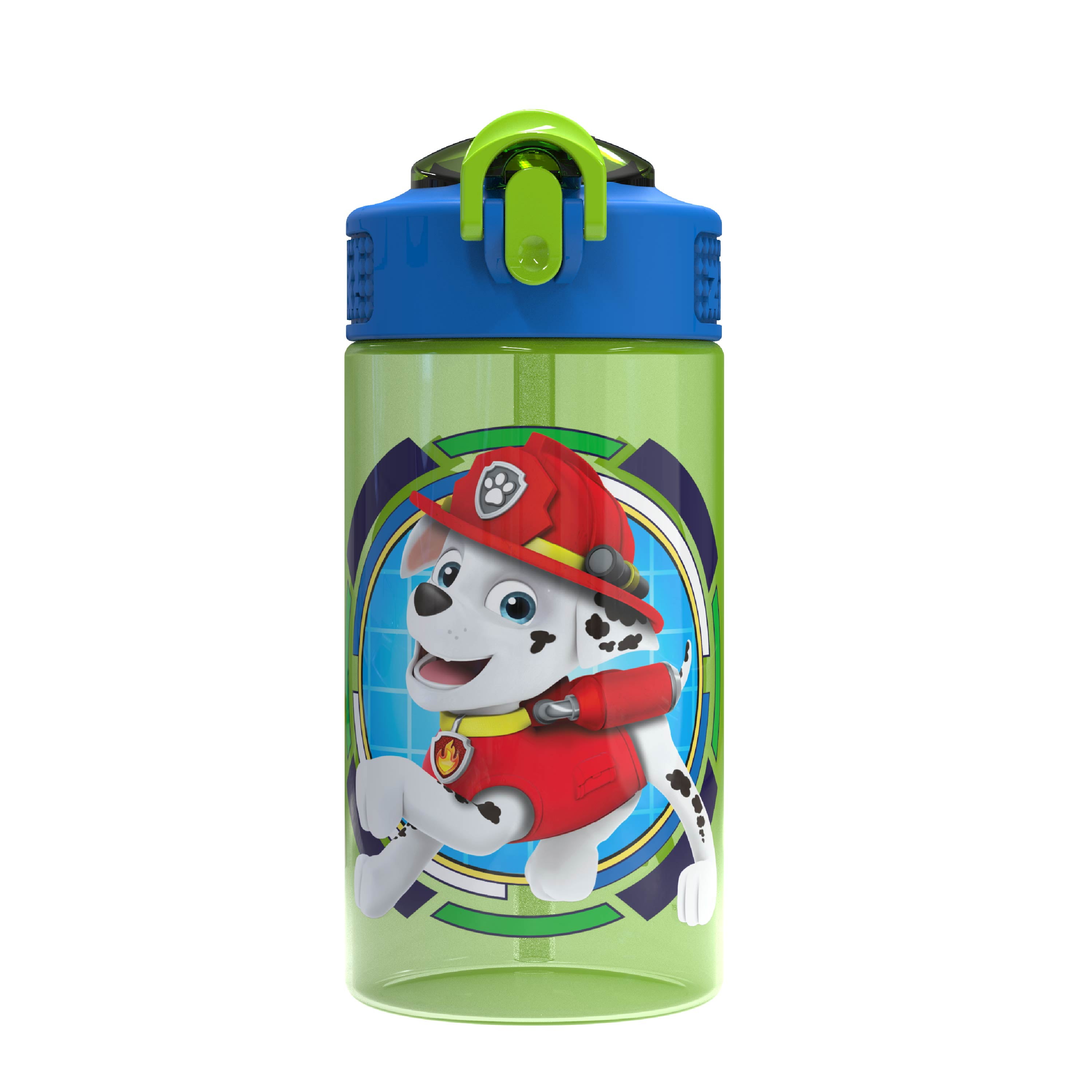 Leak-Proof Water Design for Travel, Zak Designs Kids Durable Plastic Spout Cover and Built-in Carrying Loop Paw Patrol Marshall Bottle 2pk 2 Count Pack of 1 16oz, 2pc Set 