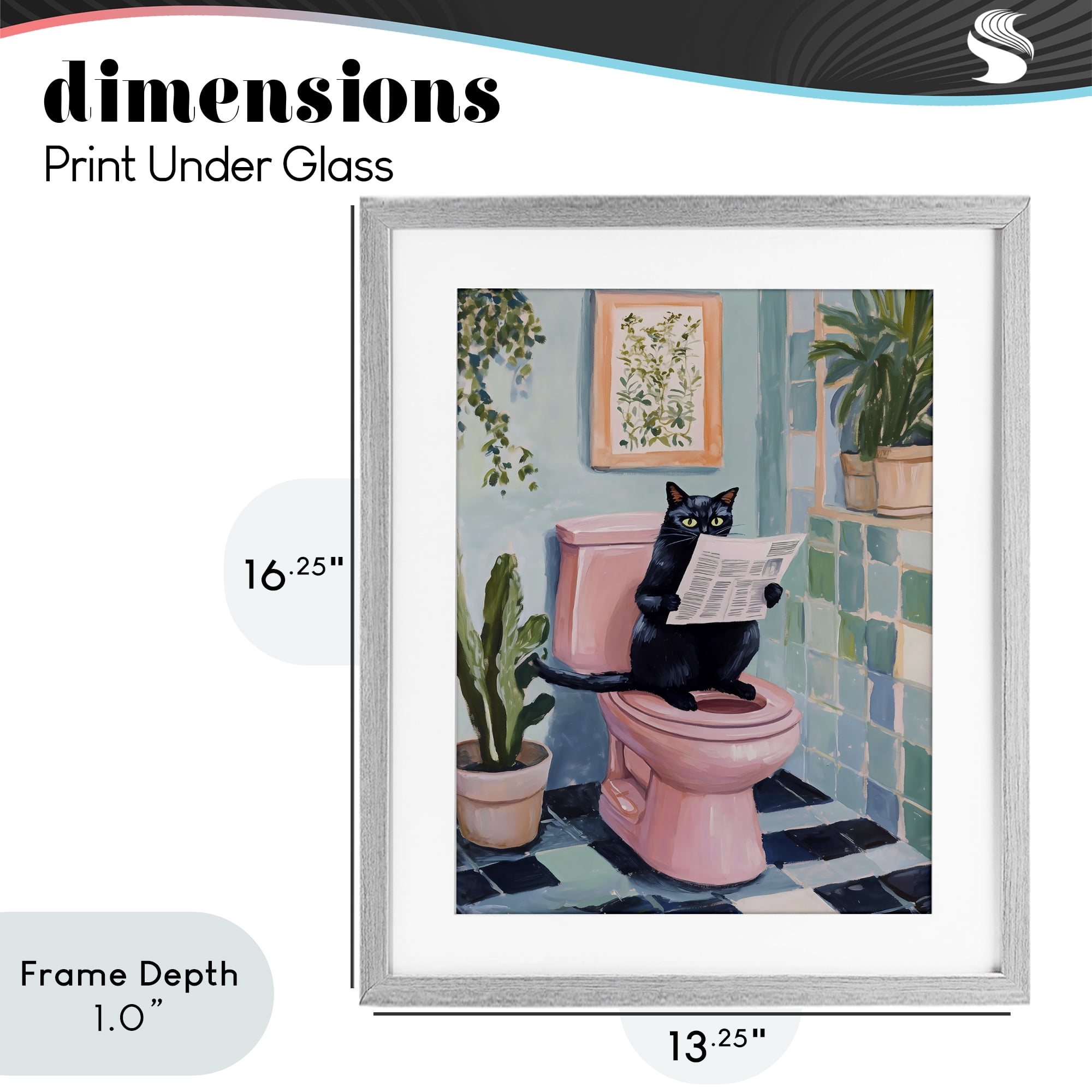 Stupell Industries Cat Reading on Pink Toilet Gray Framed Print Under Glass, design by The Prints Vibe