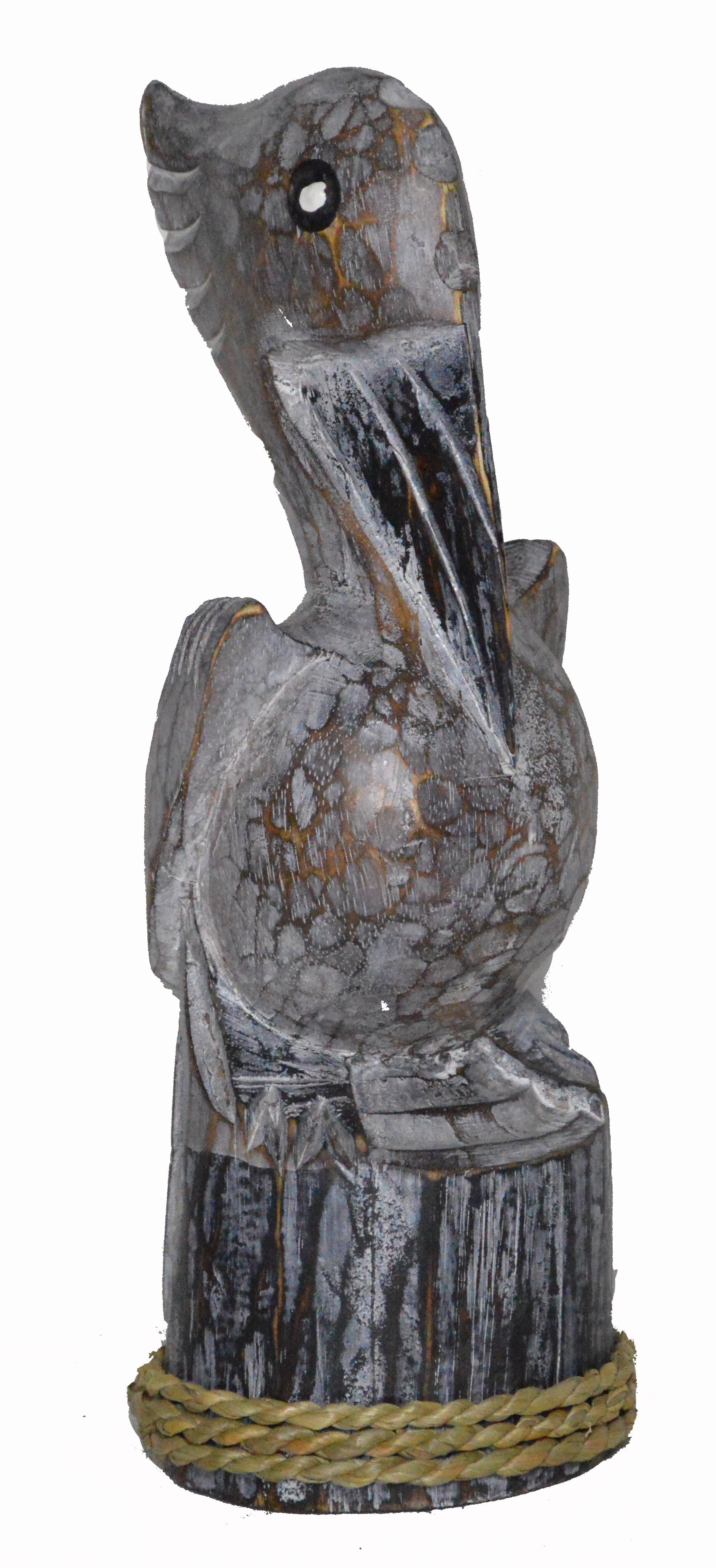Brown Hand Carved Nautical Wood Pelican Statue Art Rustic Cottage Look
