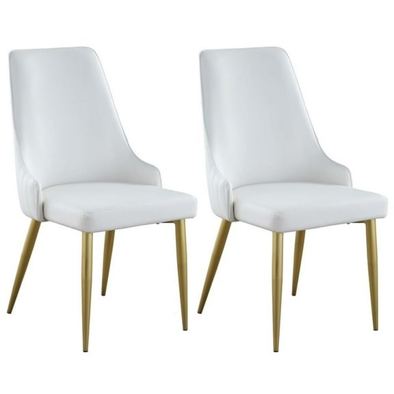 Milan Krystal White Faux Leather Stitched Channel Back Side Chair - Set of 2
