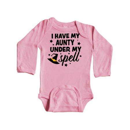 

Inktastic I Have My Aunty Under My Spell with Cute Witch Hat Gift Baby Boy or Baby Girl Long Sleeve Bodysuit