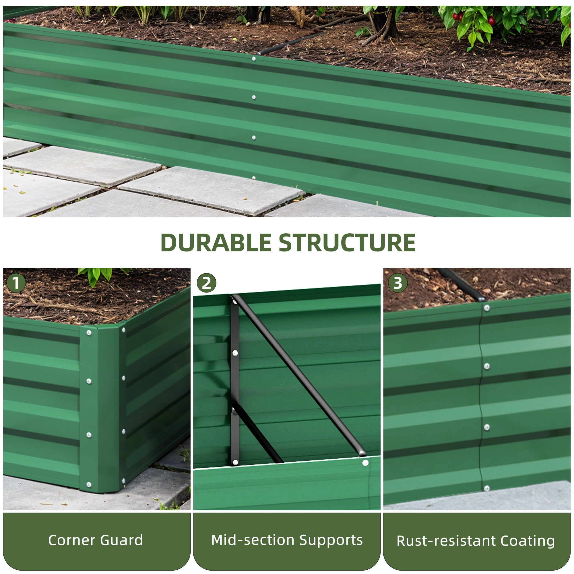 Uforic 2PCS 6X3X1FT Galvanized Metal Raised Garden Bed Kit with Gardening Gloves, Outdoor Large Planter Box for Vegetables Flowers Herbs Fruits, Green