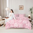 thumbnail image 5 of jejeloiu Gentle Paisley 7-Piece King Bedding For Men Women,Soft Print King Bed in a Bag,Pink White,Pink Reversible, 5 of 7