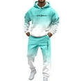 thumbnail image 2 of Men Sweatsuits 2 Piece Set Letter Graphic Hoodie Sweatshirt and Joggers Sweatpants Sets Casual Fall Fashion Pullover Suits Winter Clothes Outfits Light Green L, 2 of 5
